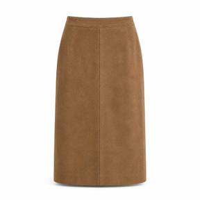 relaxed tan brown suede-like knee-length skirt