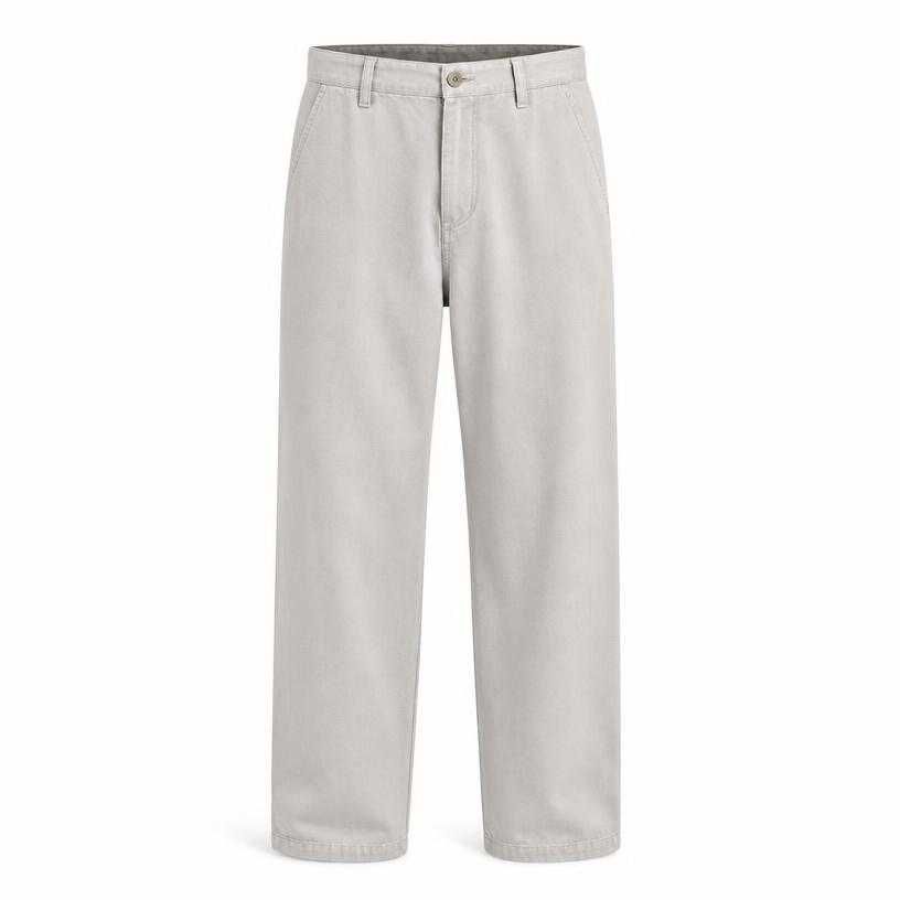 relaxed light grey straight leg trousers