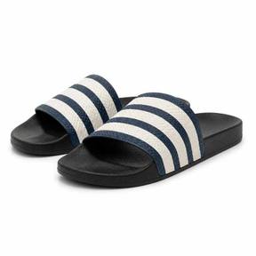 black striped strap slide sandals