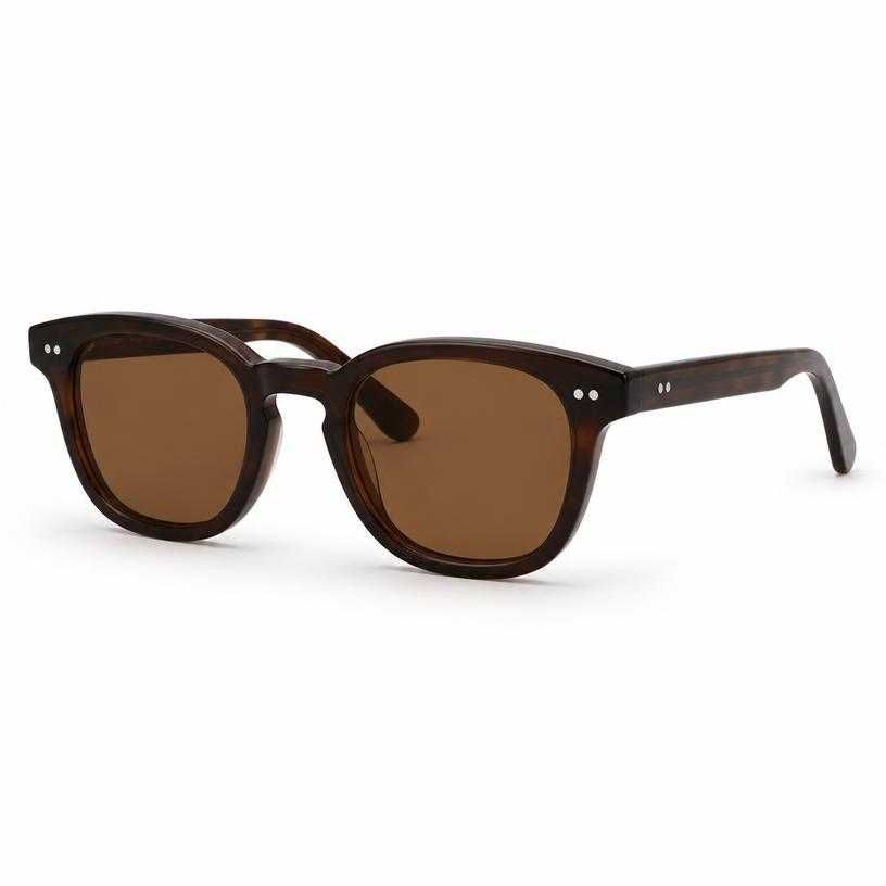 dark brown tinted lenses acetate-like frame glasses