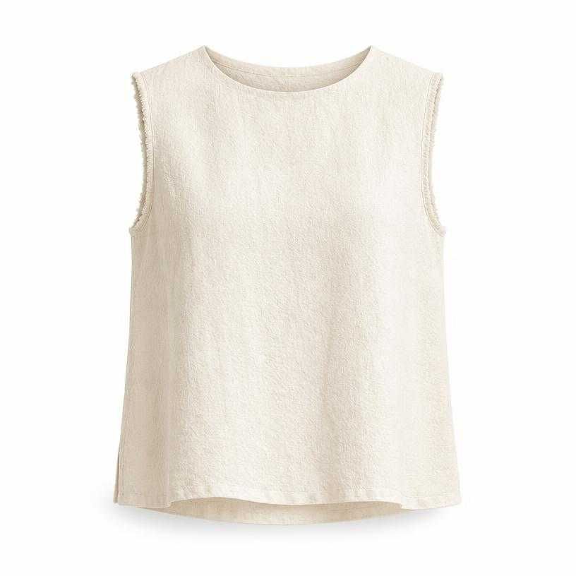 relaxed cream boxy textured woven fabric sleeveless top