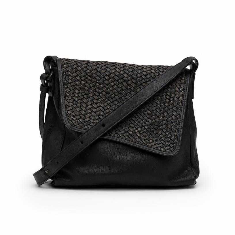 black patterned panel leather-like crossbody bag