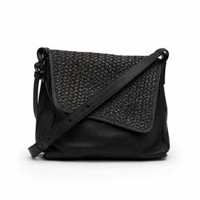 black patterned panel leather-like crossbody bag
