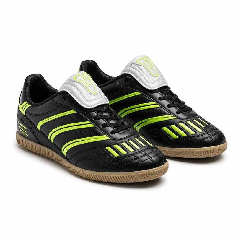 black with neon green low-top synthetic sneakers