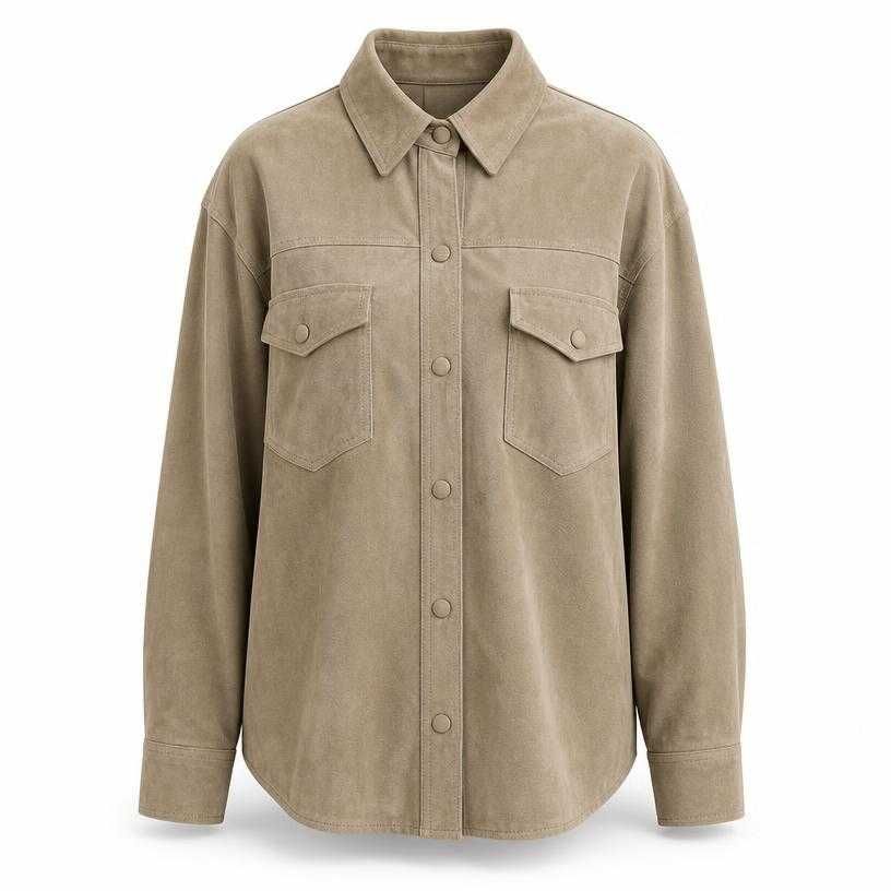 relaxed khaki taupe flap pockets button-up shirt