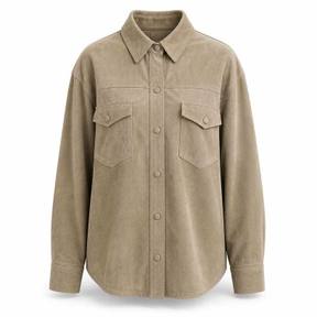 relaxed khaki taupe flap pockets button-up shirt