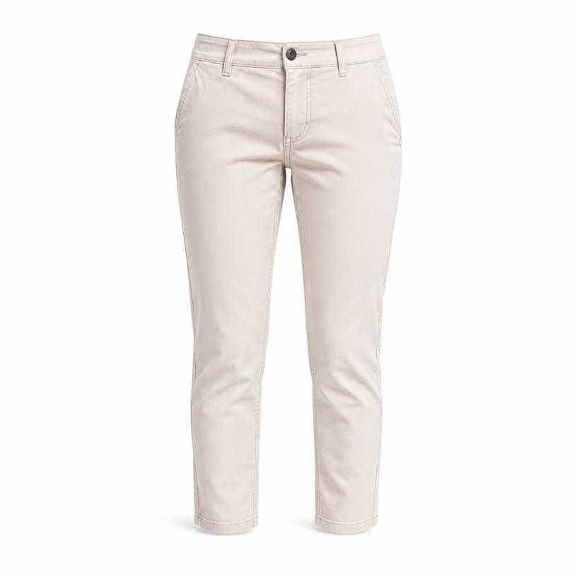 fitted pale beige cropped cotton twill trousers