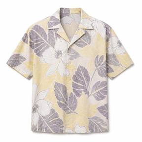 relaxed cream floral woven fabric button-up shirt