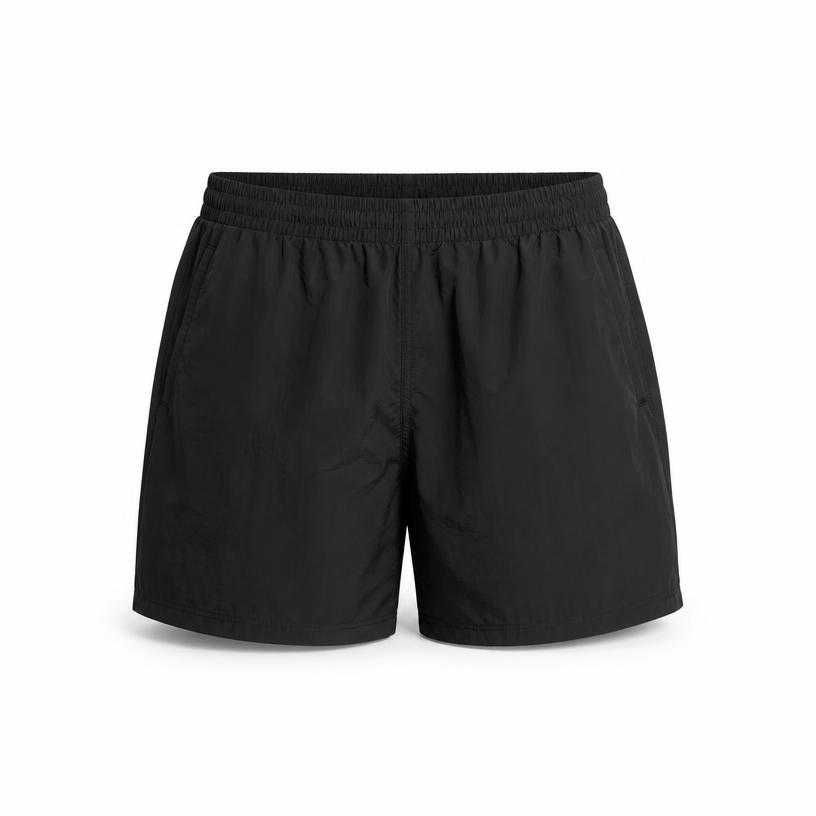 relaxed black above-knee lightweight woven shorts
