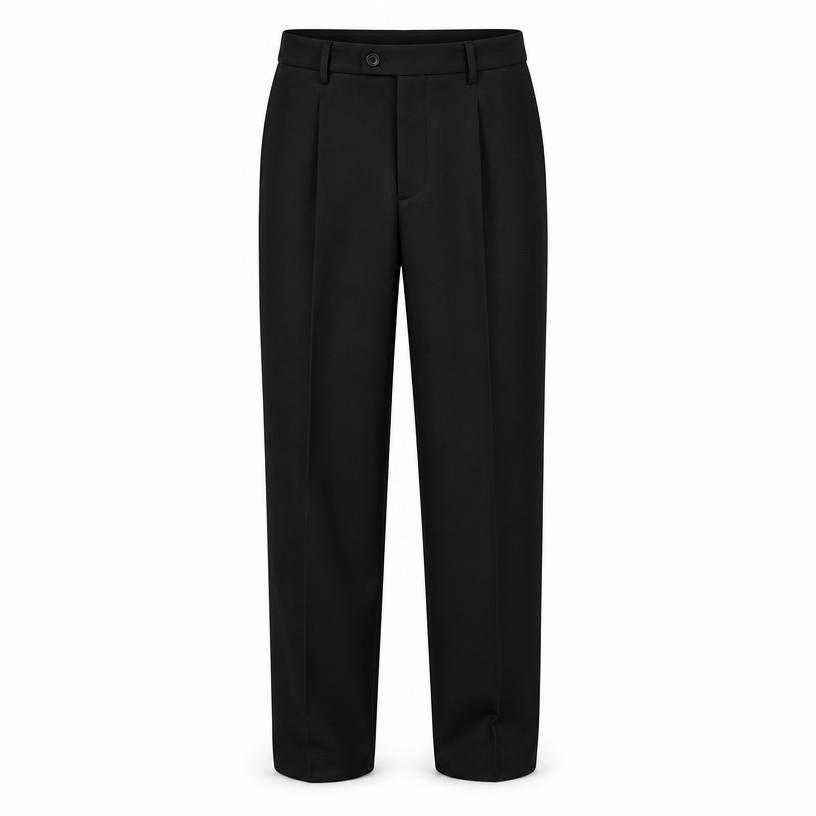relaxed black front crease woven suiting trousers