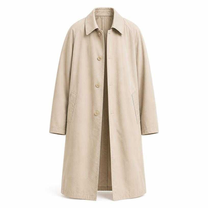 relaxed light beige long length cotton-blend gabardine trench coat