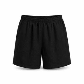 relaxed black above-knee woven fabric shorts