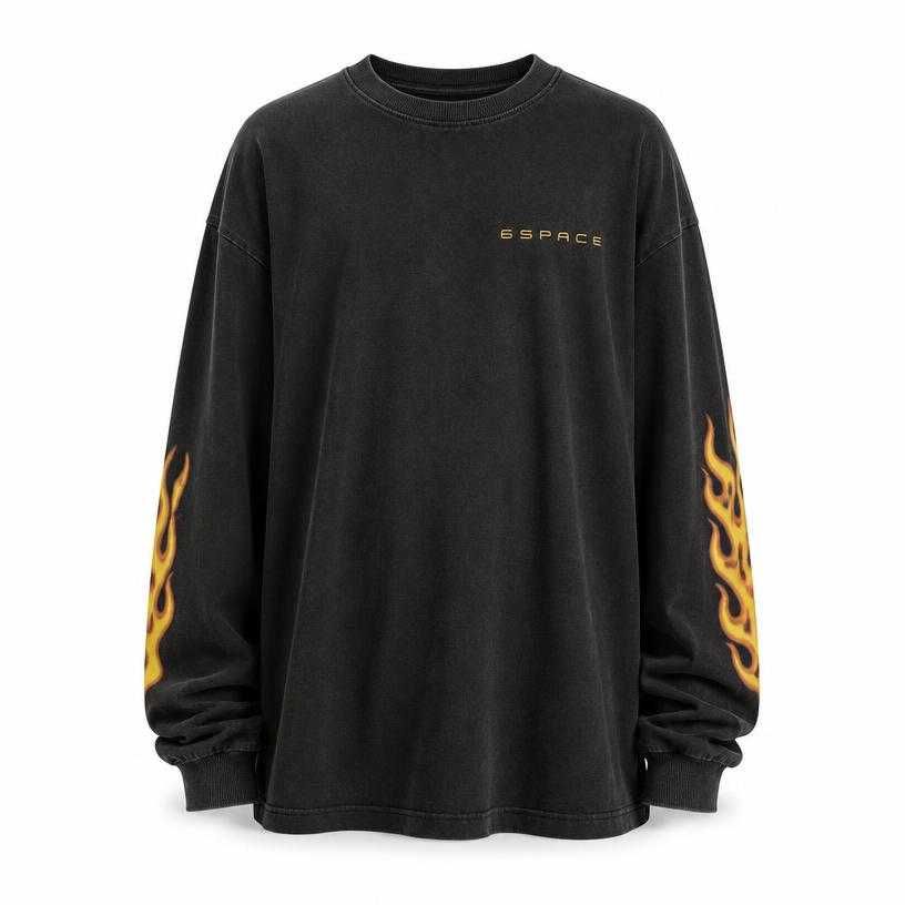 oversized black sleeve graphic cotton jersey long-sleeve top