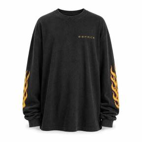 oversized black sleeve graphic cotton jersey long-sleeve top