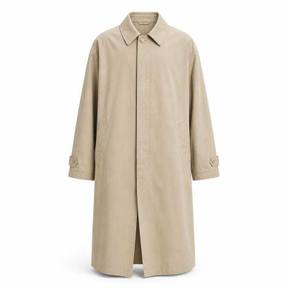 relaxed beige knee-length woven cotton-like fabric trench coat