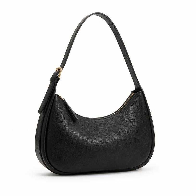 black rounded leather shoulder bag