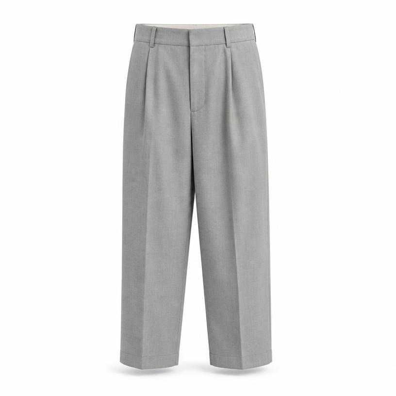 relaxed light grey cropped woven suiting fabric trousers
