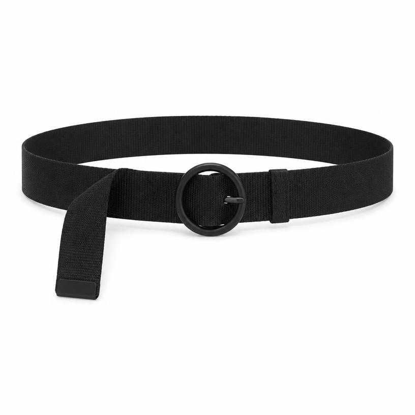 fitted black round buckle webbing belt