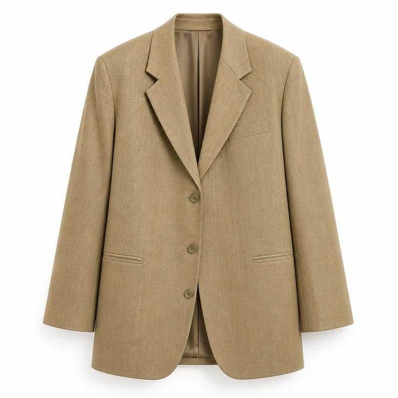 oversized tan single-breasted woven suiting fabric blazer
