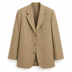 oversized tan single-breasted woven suiting fabric blazer