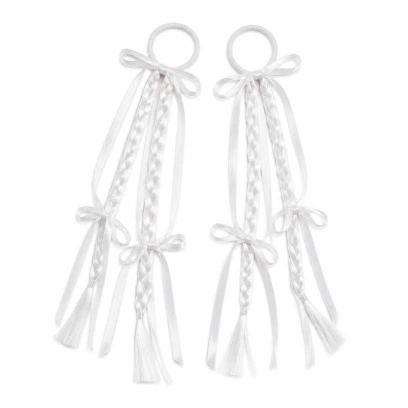 white trailing bows satin ribbon hair ties