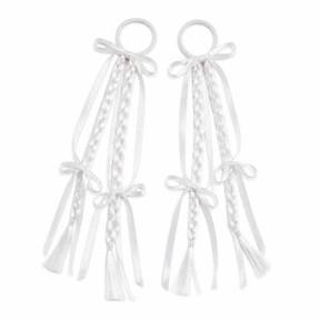 white trailing bows satin ribbon hair ties