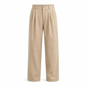 relaxed beige pleated cotton twill trousers