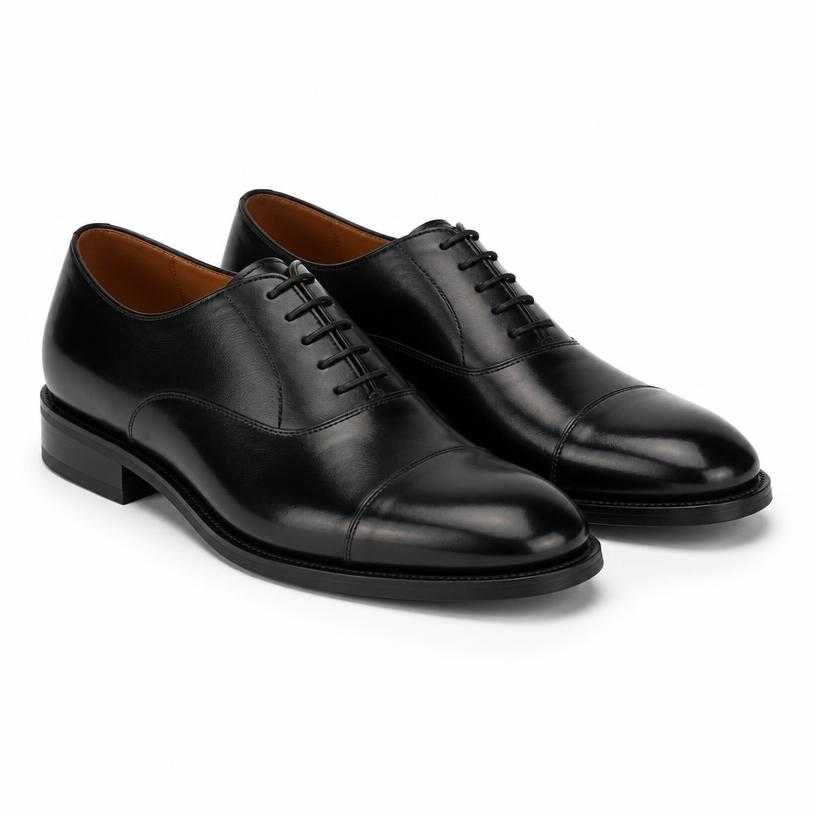 black rounded toe polished leather lace-up shoes