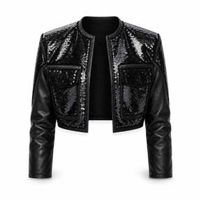relaxed black structured shoulders sequins cropped jacket