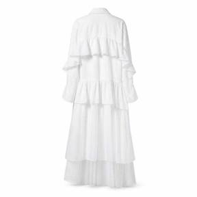 relaxed white ruffled back tiers lightweight cotton-like fabric dress panel