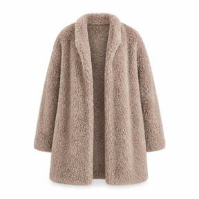 oversized taupe beige open front pile shaggy coat