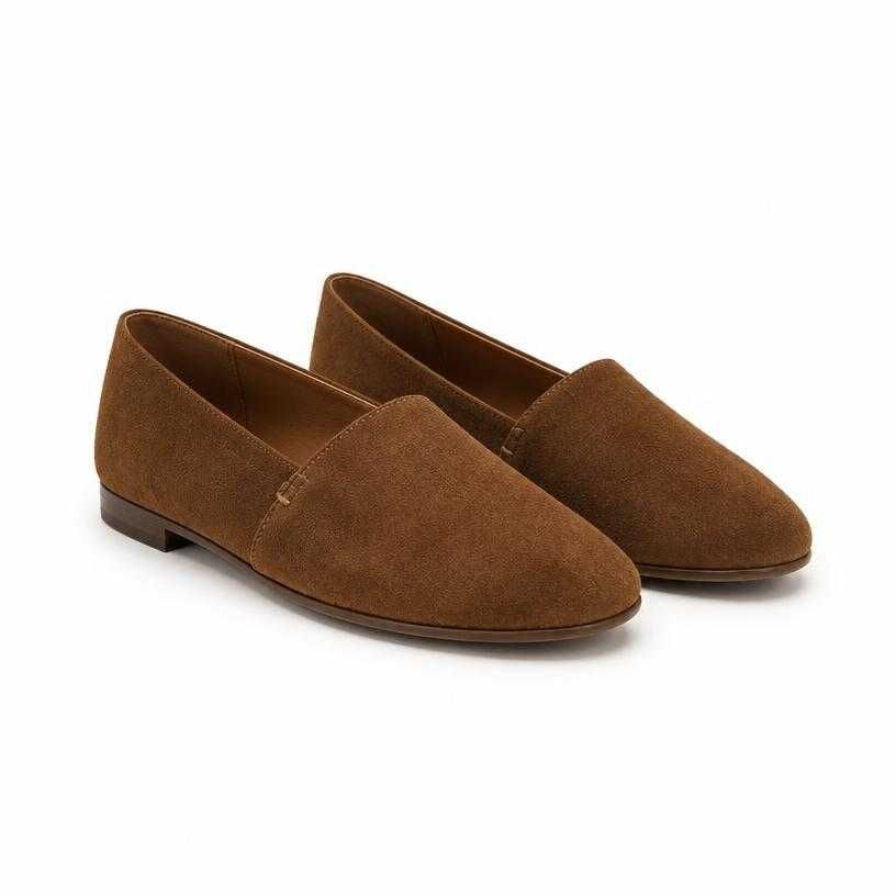brown closed toe suede-like material flat shoes