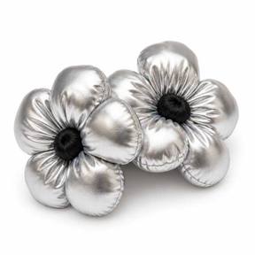 silver metallic padded flowers satin-like fabric hair accessories
