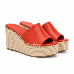 orange-red open toe leather platform sandals