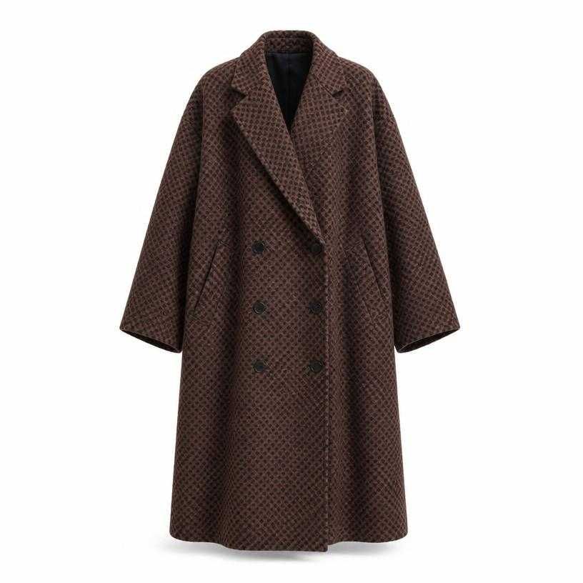 oversized brown and black double-breasted coat