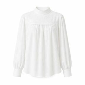 relaxed white high neckline lightweight fabric blouse