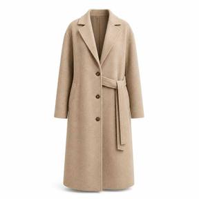 relaxed camel beige notched lapels wool-like coating overcoat