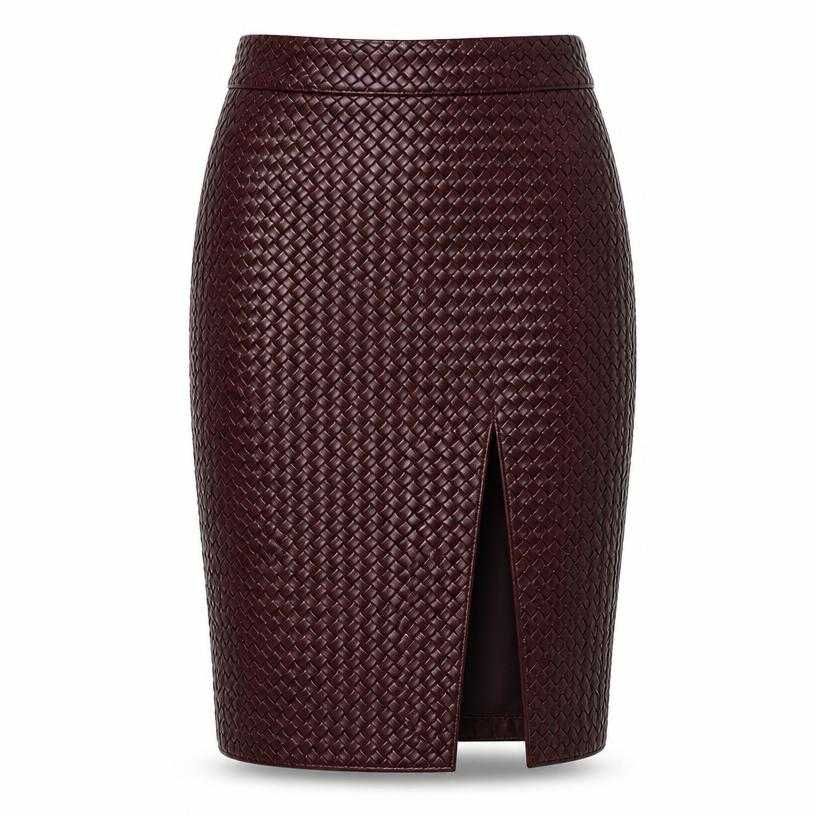 fitted deep burgundy basketweave texture skirt