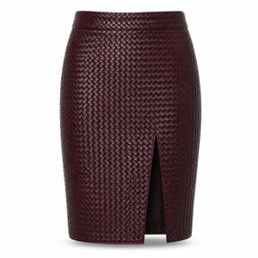 fitted deep burgundy basketweave texture skirt