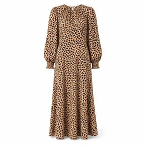 relaxed tan animal print drapey fabric maxi dress