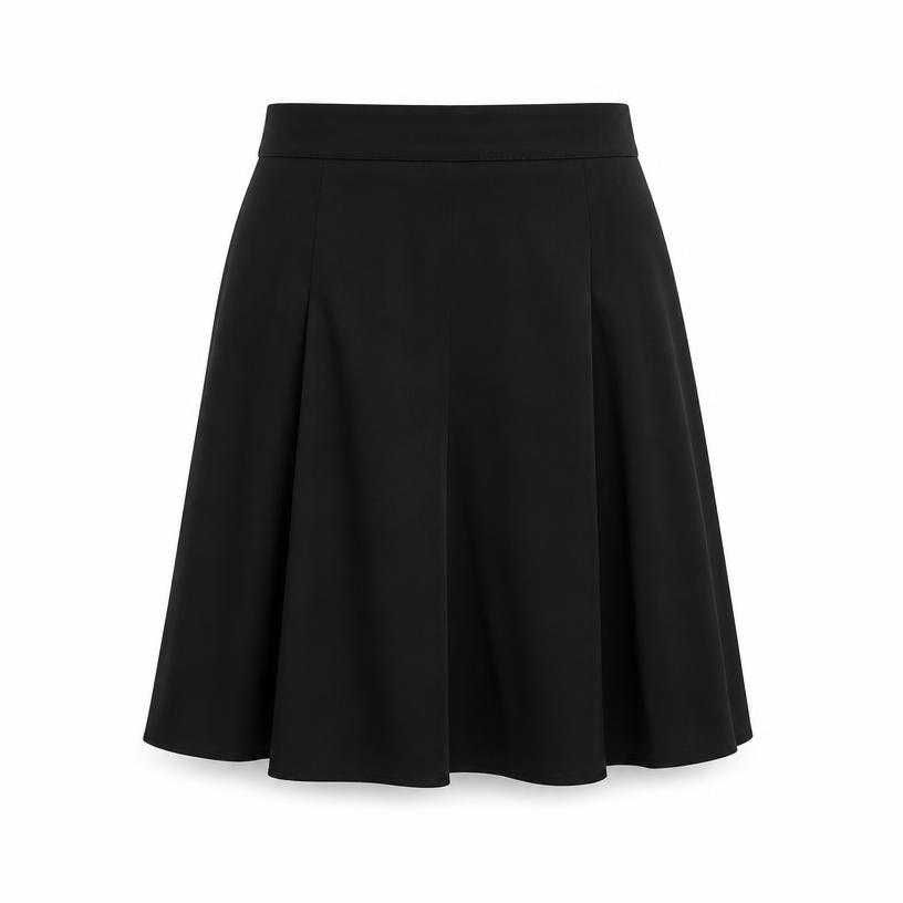 relaxed black softly flared smooth woven fabric skirt