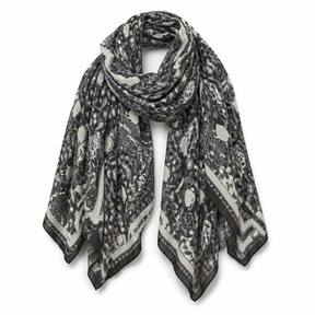 relaxed black grey and off-white decorative print scarf