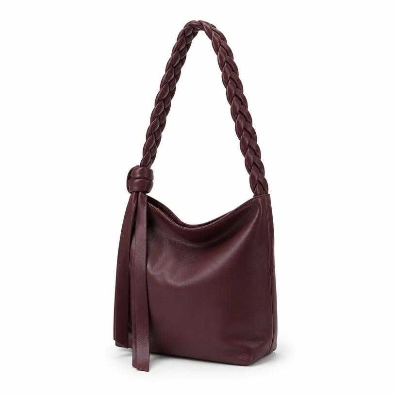 deep burgundy braided strap shoulder bag