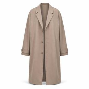relaxed taupe beige notched lapel smooth woven fabric long coat