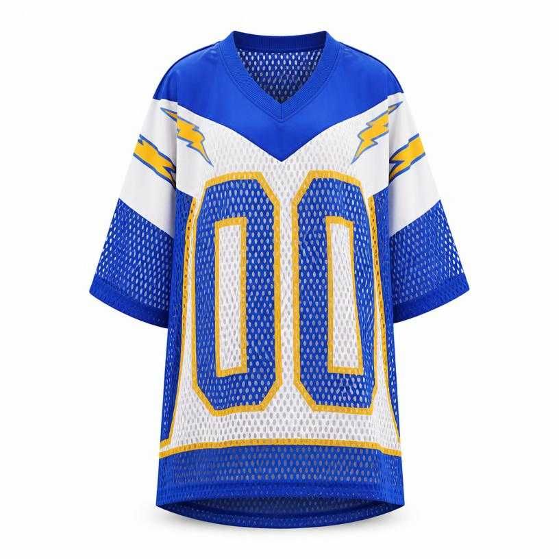 oversized bright blue graphic panels perforated synthetic mesh sports-jersey dress