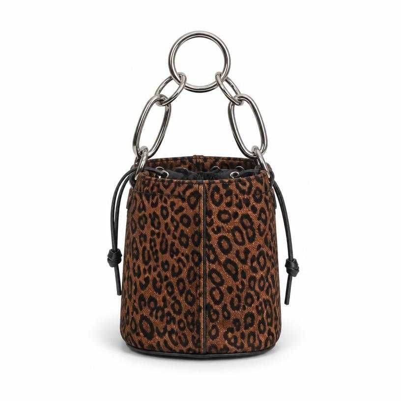 brown black leopard print textile mini handbag