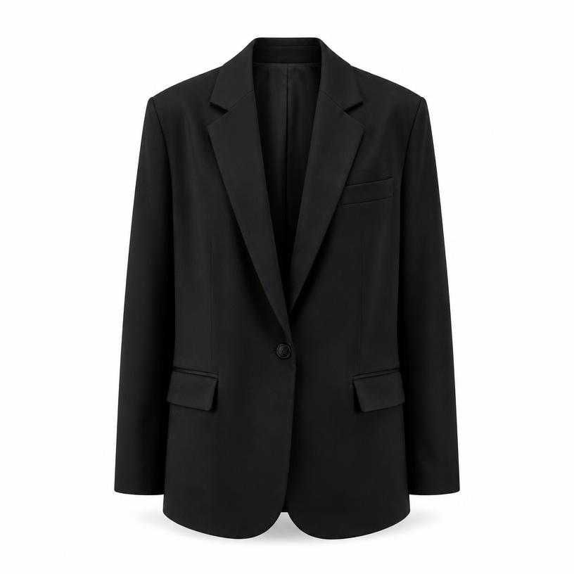 relaxed black single-breasted smooth suiting fabric blazer