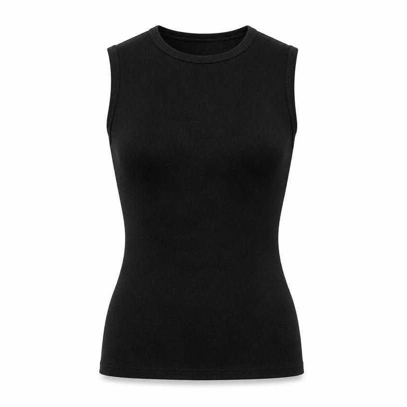 fitted black crew neckline knit sleeveless top
