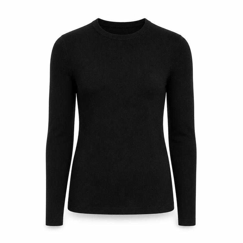 fitted black crew neck knit jersey-like fabric top