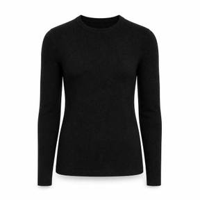 fitted black crew neck knit jersey-like fabric top